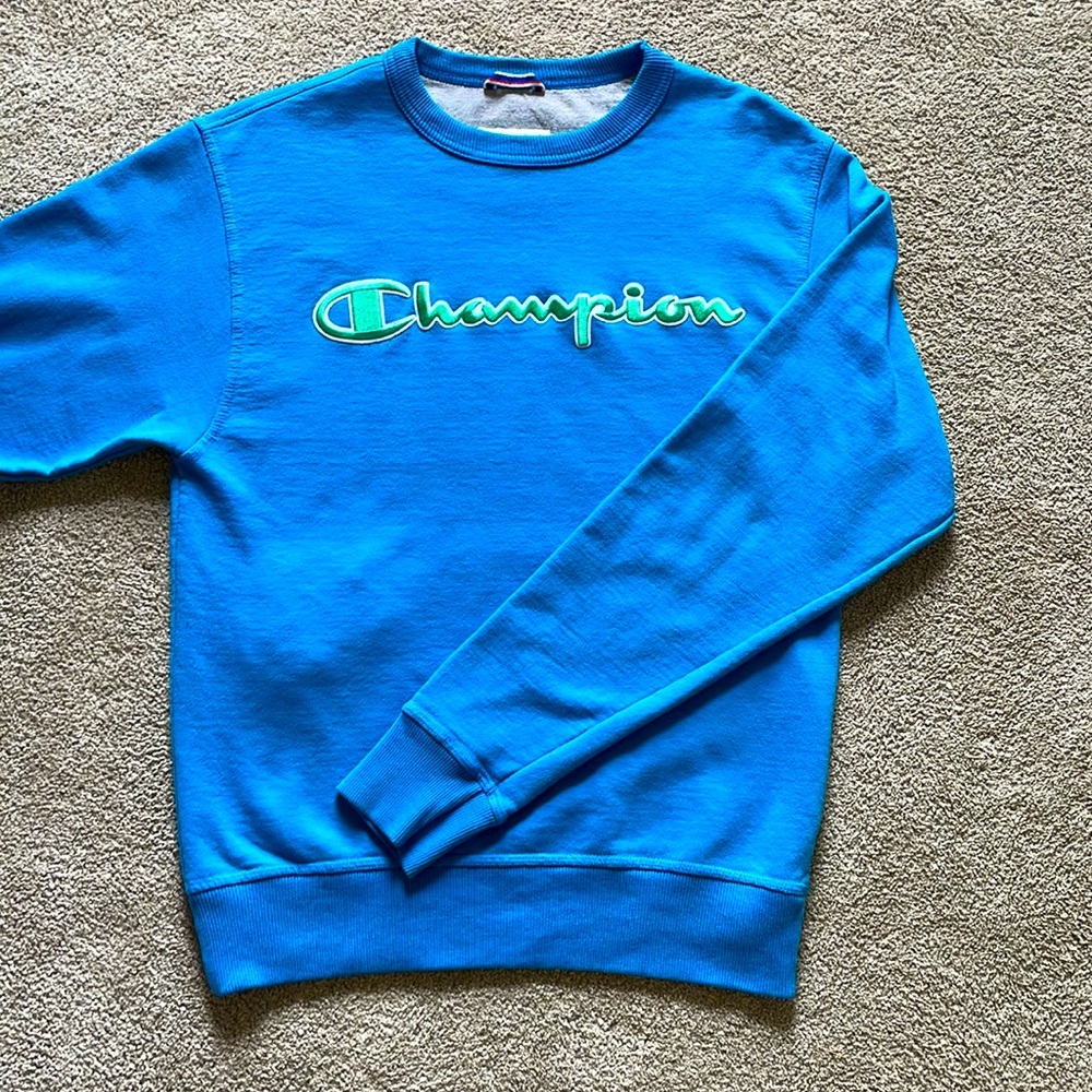 Champion Men's Powerblend Fleece Crew, Script Logo